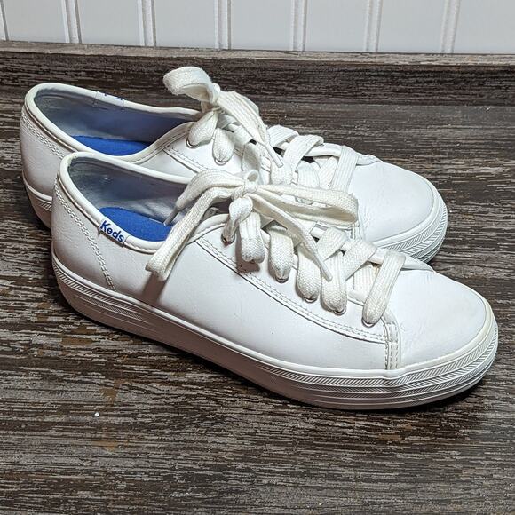 Keds Women's White Triple Kick Leather Upper Lace Up Platform Sneaker Size 6.5 - Picture 1 of 6